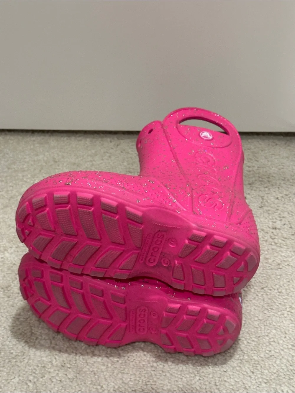 CROCS Kids Hot Pink Glitter Waterproof Pull-On Boots